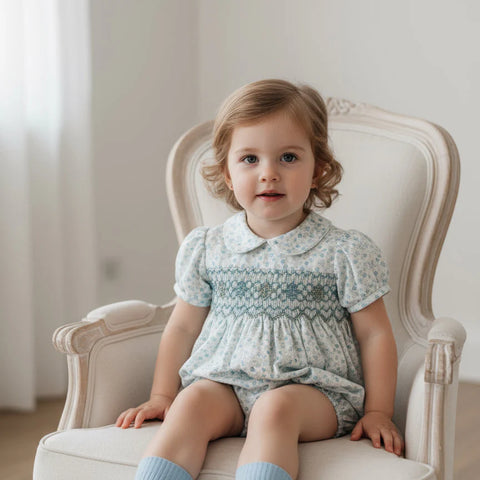 Pukatuka Blue Floral Embroidered Romper