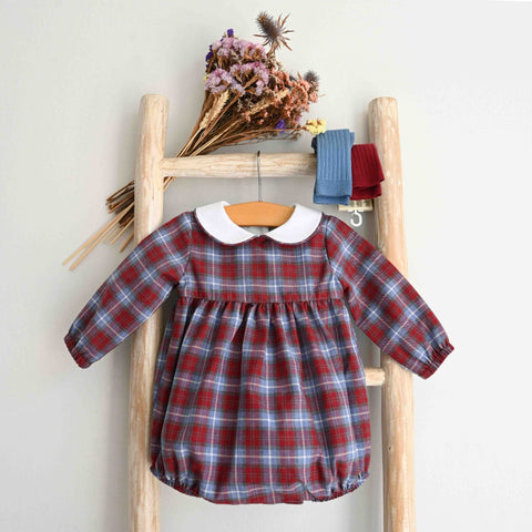 Pukatuka Boys Burgundy Plaid Romper