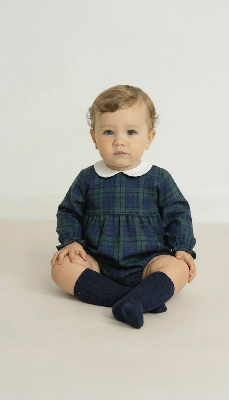 Pukatuka Boys Green Plaid Romper