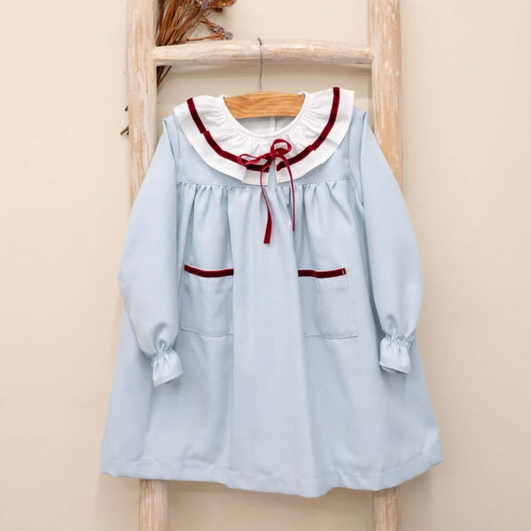 Pukatuka Margaux Blue Dress with Burgundy Trim