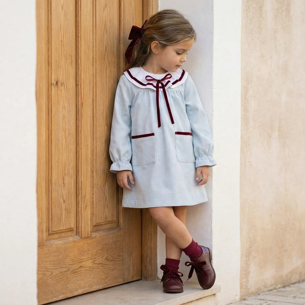 Pukatuka Margaux Blue Dress with Burgundy Trim
