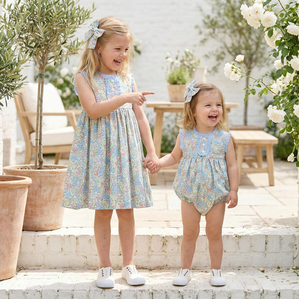 Pukatuka Blue Floral with Gingham Dress