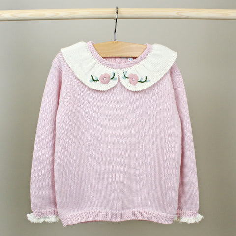 Pukatuka Hand Embroidered Knit Sweater with Floral Detailing